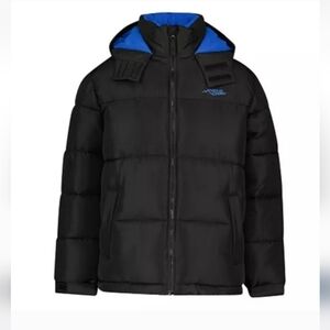 Mimus Zero Kids Black and Blue Puffer Jacket Size 8 With Hood
